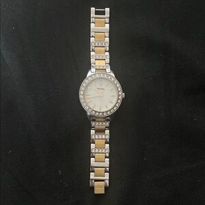 Fossil Two-Tone Gold & Silver Crystal Women's Bracelet Watch